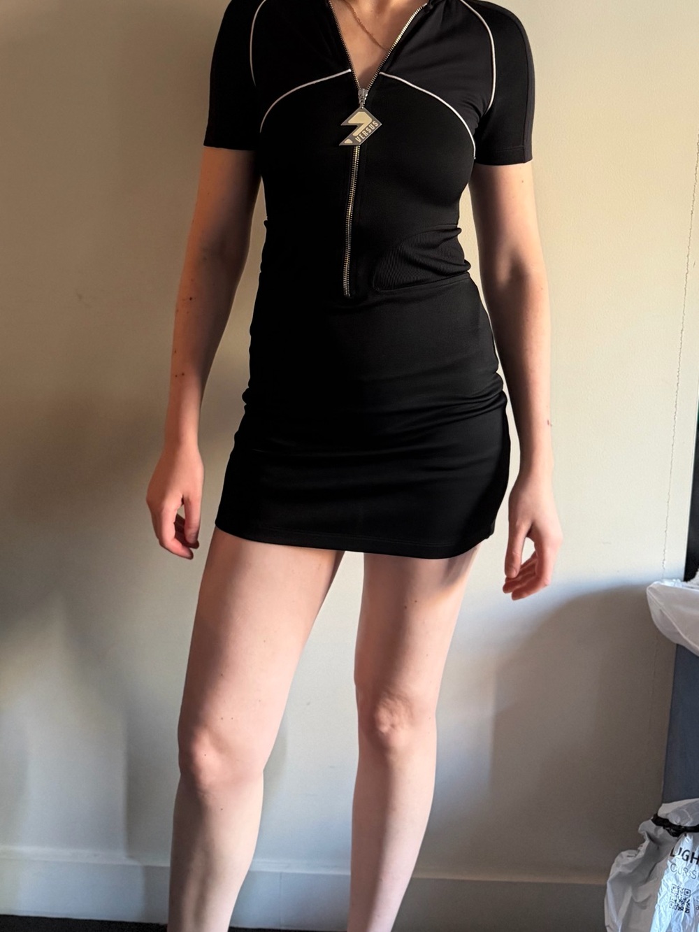 Versus Versace Black Ribbed-Waist Dress
